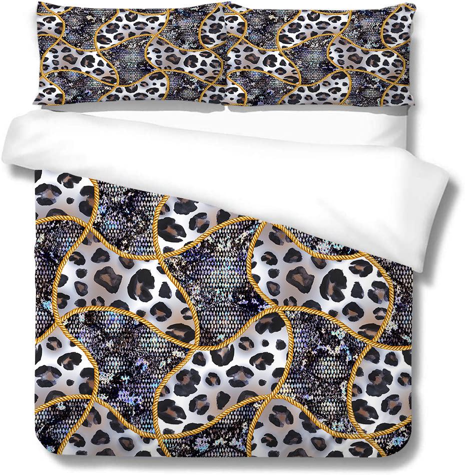 Polyester Quilt Cover Pillowcase Two Or Three-Piece Set 3D Digital Printing Leopard Print Series