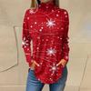 Women's Fashionable Loose-Fit High-Neck T-Shirt With Christmas Print Long-Sleeved Top