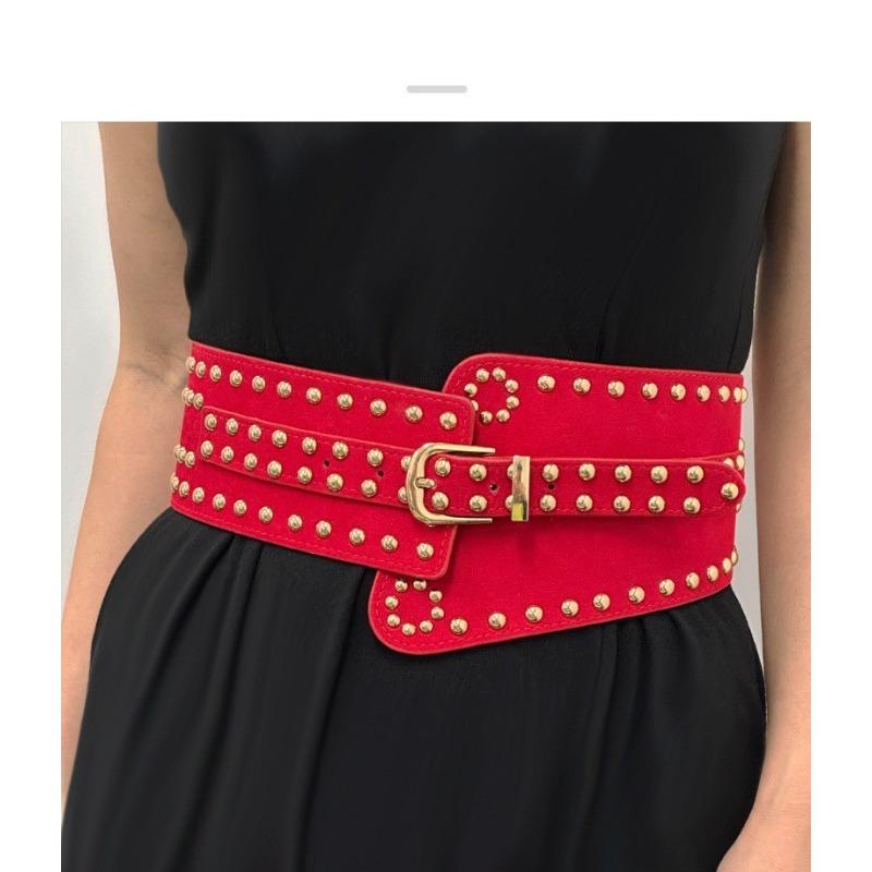 Fashion Rivet Waist Seal Waist, Retro Versatile Elastic Elastic Decoration, Wide Belt Women's Accessories