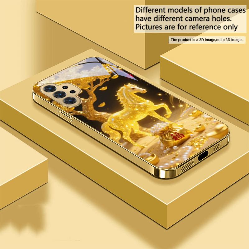 The Golden Fighting Horse For Samsung A 31 32 33 34 35 14 15 13 16 25 26 50 52 53 54 55 56 70 71 72 73 Golden Glass Phone Case