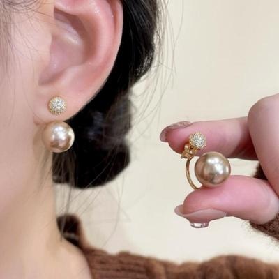 Premium Champagne Pearl Stud Earrings, One Pair of Earrings 2025 New Niche Versatile Earrings