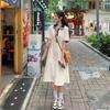 Academy style splicing button color matching polo collar dress high-end temperament women's A word medium and long dress