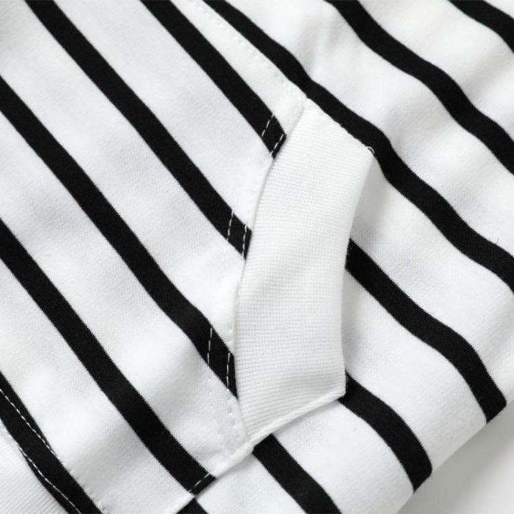 Long Sleeve Women Striped Hooded Sweatshirt with Zipper Pocket and Drawstring