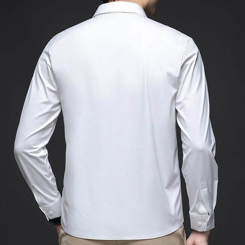 Frühling und Herbst Neue Herren Einfarbig Dunkle Knopfleiste Langarmhemd Business Casual Dünnes Hemd Stretchhemd
