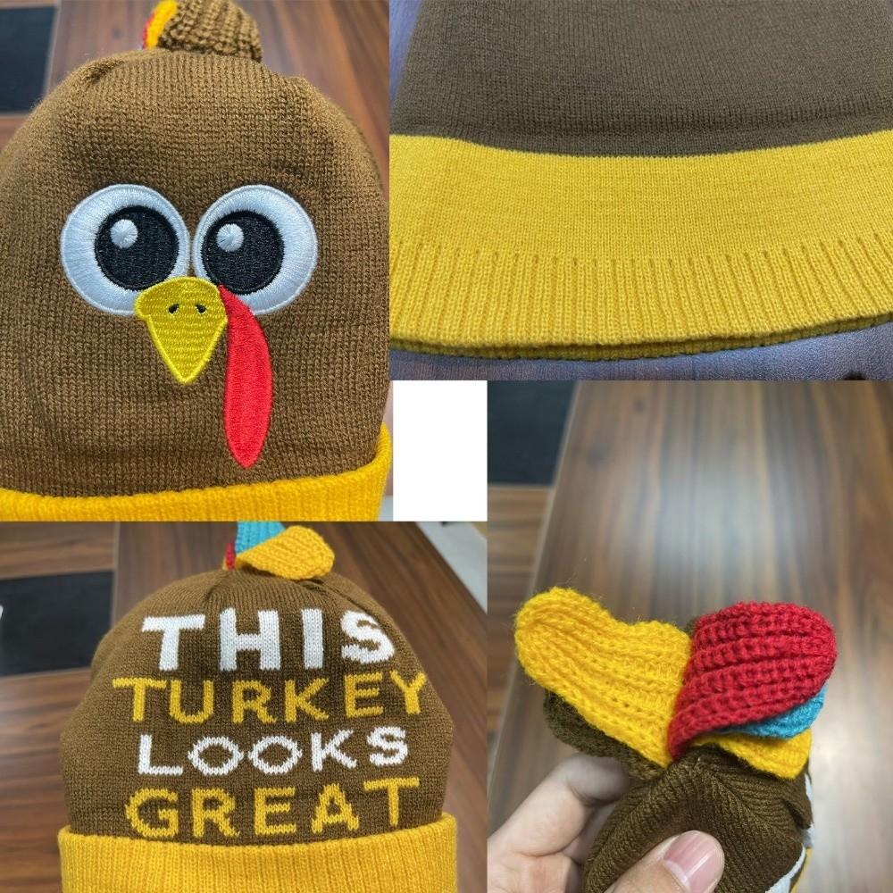 Thickened Knit Beanies Warm Lining Warm Pullover Hat Funny Turkey Hat Thanksgiving Party