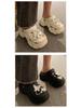 Women's Summer Platform Sandals: Closed-Toe Slippers with Thick Soles, Pearl Rhinestones, Chain Accents.