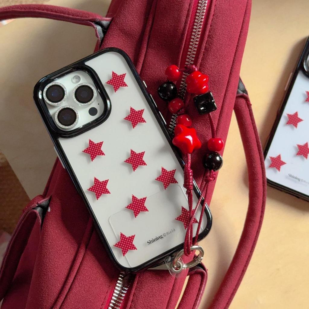 Red Polka Dot Five-Point Star Phone Case for iPhone 13-17 Pro/Pro Max