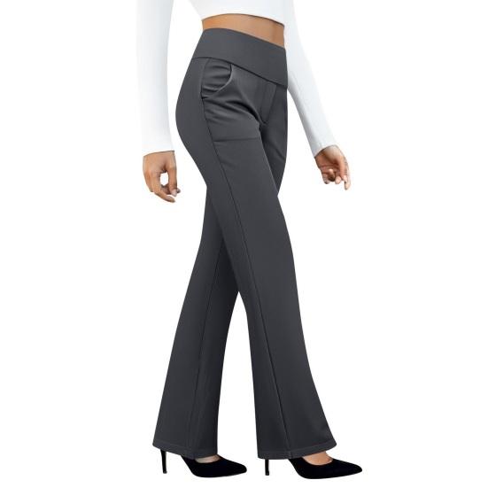 

Women Pants Pure Color High Waist Flared Trousers with Pockets Soft Wrinkle Resistant Fabric Comfortable Stretchy Long Pants Casual Office Wear S сірий