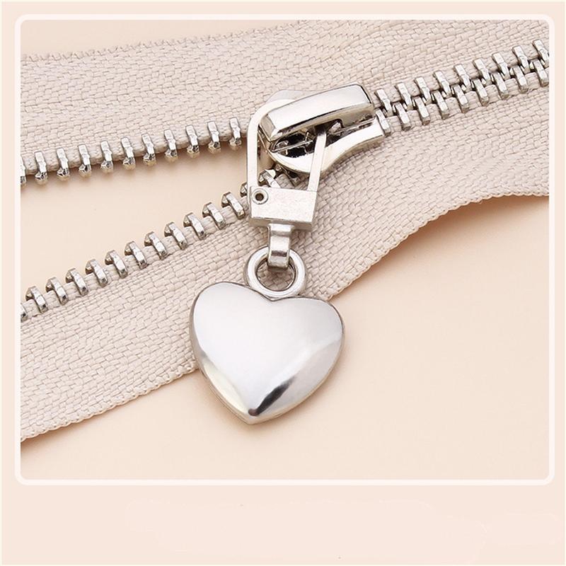 5PCS Sewing Zippers Puller Head Heart Shape Detachable Metal Zipper Slider Repair Kits for Bags Backpack Coat Zipper Pull Tab