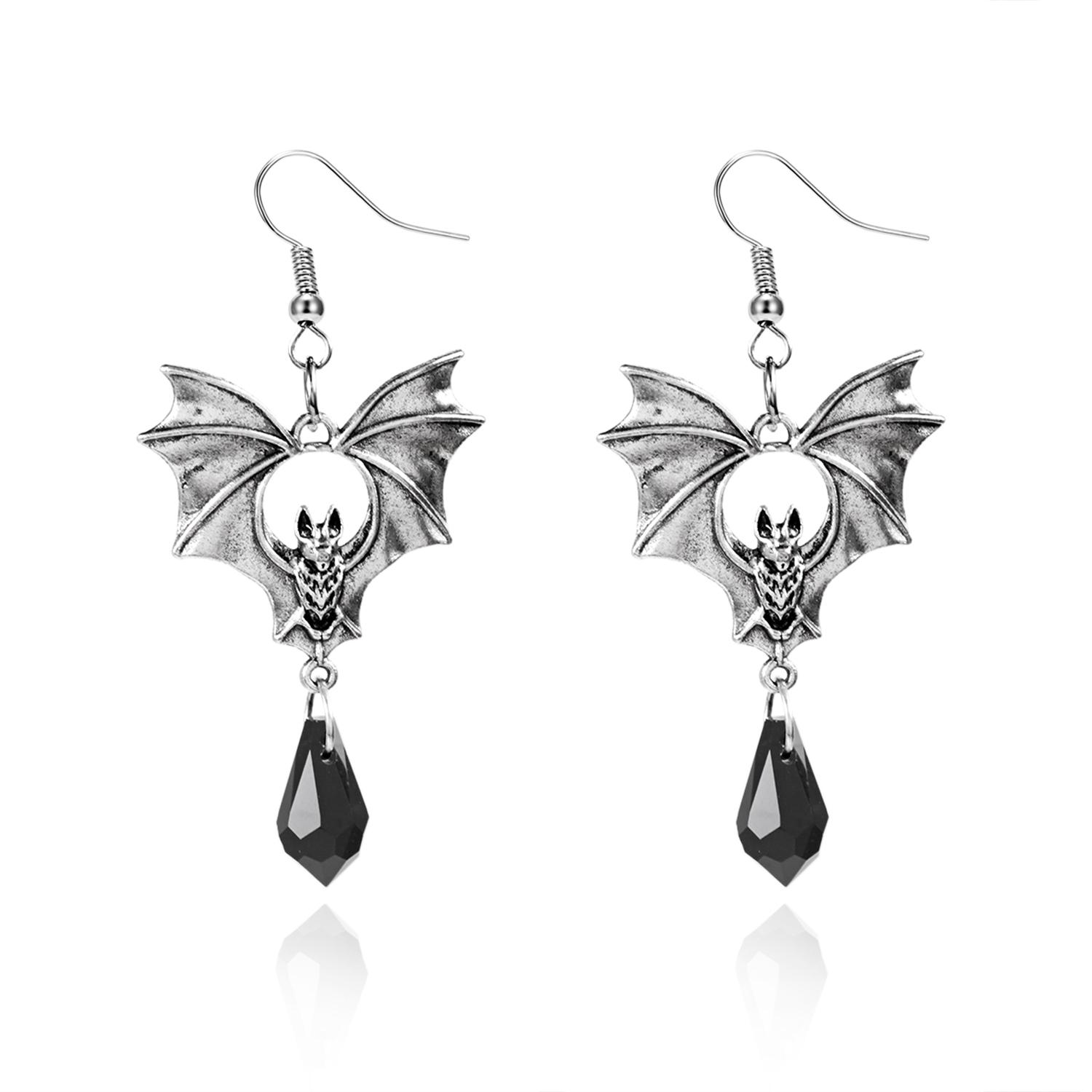 

Punk Gothic Bat Pendant Ear Hooks Vampire Bat Earrings For Women Men Witch Accessories Red Crystal Vintage Jewelry