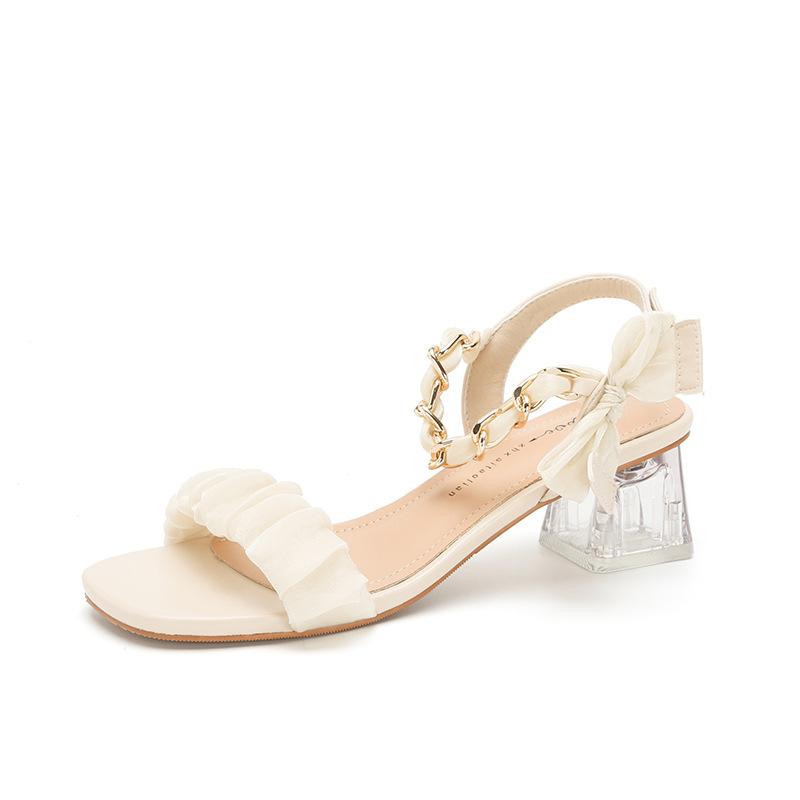 Yuexinwang leather flat for Huizhou women's shoes heels open-toed sandals women's summer new French high-heeled sandals women's