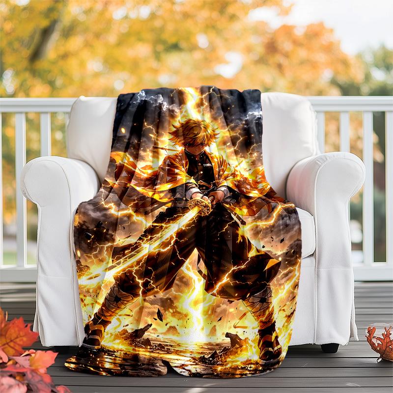 1pc Agatsuma Zenitsu (5) Theme Blanket - Digital Print, Polyester, Cozy for All Seasons, Perfect for Outdoor, and Travel