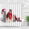 Funny Animal Christmas Dog Shower Curtains Chic Cute Pet New Year Xmas Bath Curtain With Hooks Waterproof Fabric Bathroom Decor