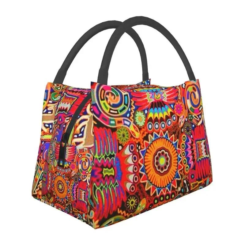 Huichol Traditional Native Thermal Insulated Lunch Bag Women Shamanic Ceremony Folk Art Portable Lunch Tote Meal Food Box