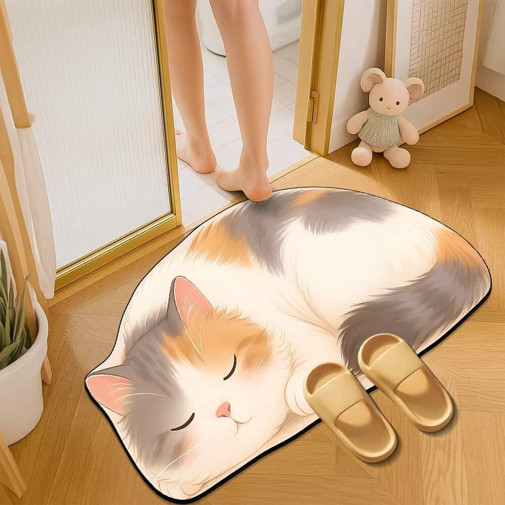 Cartoon Cat Bathroom Mat, Shower Room Water-absorbing and Wear-resistant Floor Mat, Room Dirt-resistant Door Mat
