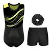 Girls Liturgical Dance Outfit Sleeveless Color Block Metallic Patchwork Dress with Wide Leg Pants