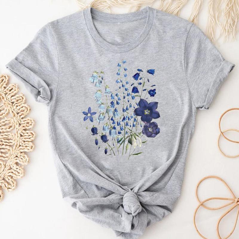 Watercolor Short Sleeve Tee Top Fashion Tshirt Flower Spring Season Clothing Casual Women Print Summer Lady Female Graphic T-shirt