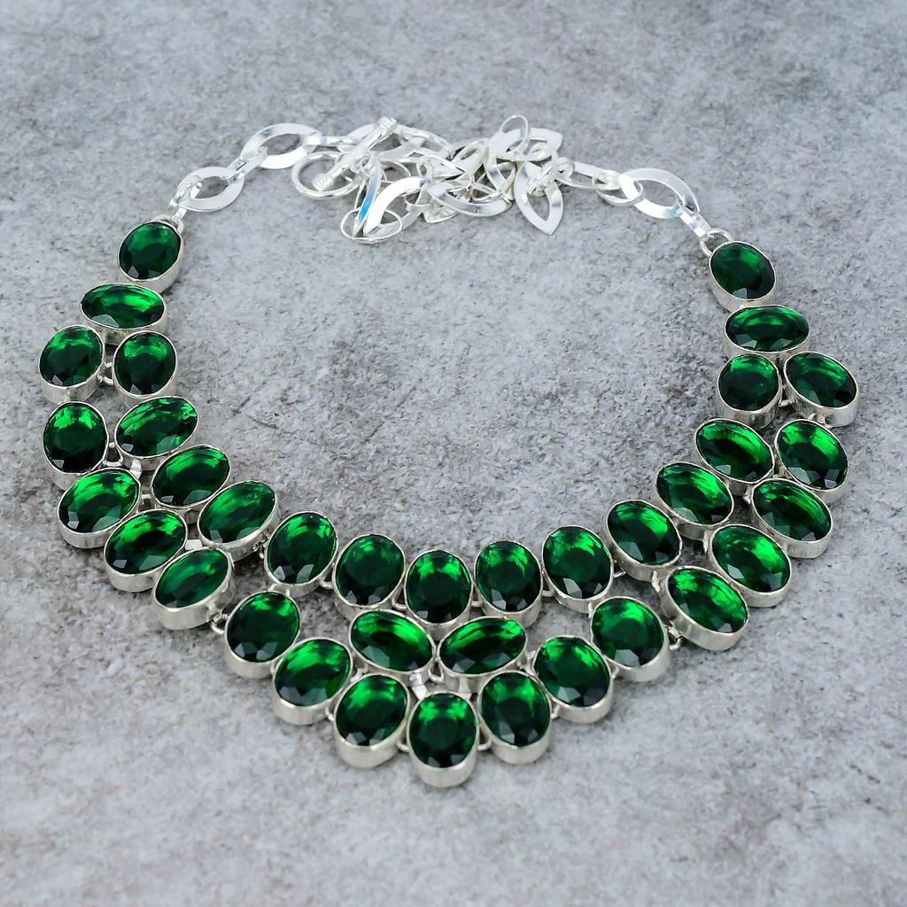 Chrome Diopside Gemstone Handmade 925 Sterling Silver Jewelry Necklace 18" M-313
