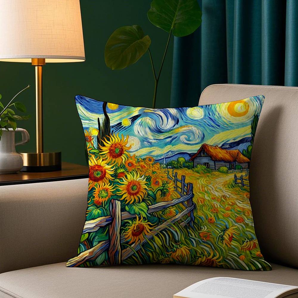 Starry Night Van Gogh Pillow Case Plush Fabric Soft Pillowcase Double Sided Print Sofa Cushion Cover Throw