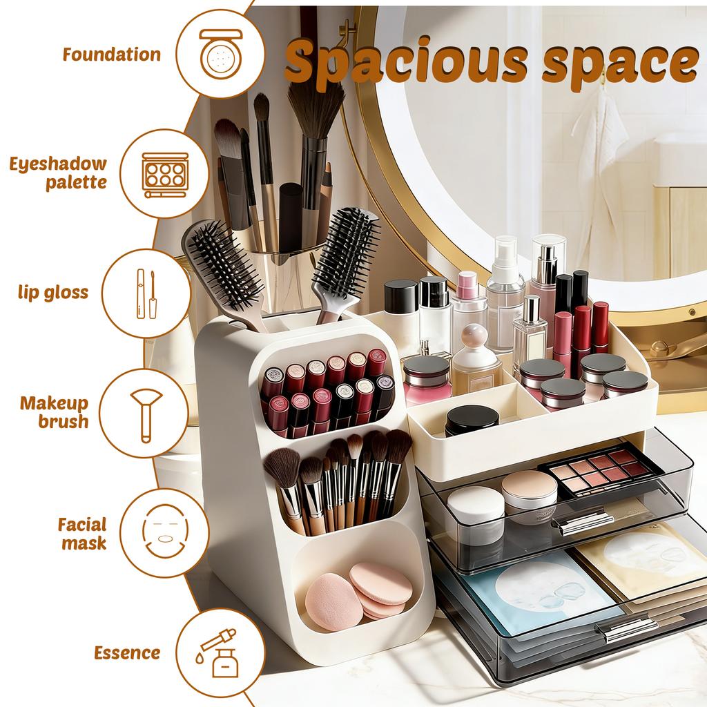 Schubladen-Kosmetik-Aufbewahrungsbox Kunststoff-Hautpflege-Display-Case Große Kapazität Schminktisch Schreibtisch-Organizer Halter Schreibwarenbox
