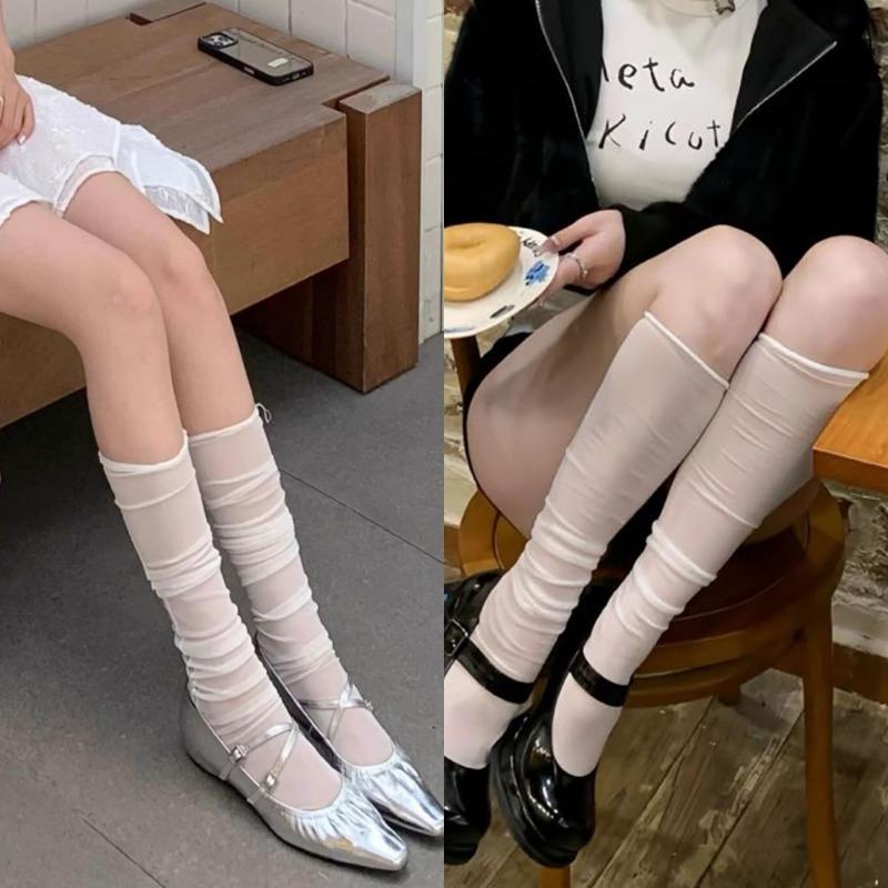 Ballet socks summer thin girl breathable mesh stacking socks calf white thin tube