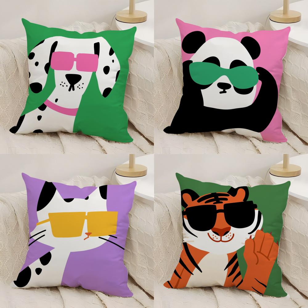 Cartoon Animal Cute Cushion Cover Silky Short Plush Double-Sided Printed Pillow Case for Sofa All Seasons Home Decor Gift