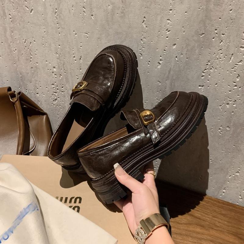 New women's fashion single shoes black non-slip soft-soled large-size shoes sheepskin women's shoes wear genuine leather loafers in all seasons