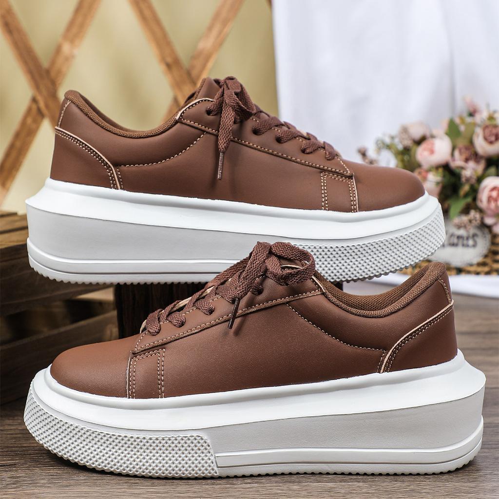 PU Leather Platform Sneakers Women Men Fashion Height‑Increase Walking Shoes Waterproof Thick Bottom Casual Sports Shoes