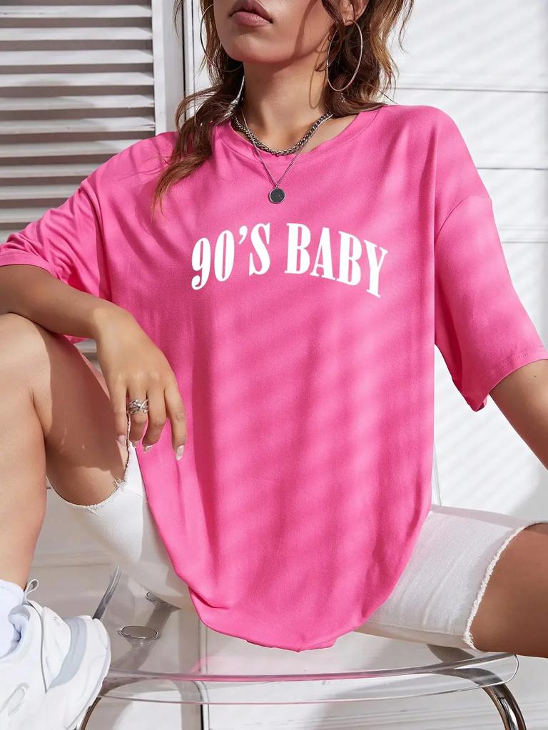 90s Creativity Letter Tshirts For Unisex Funny Tops Street Hip Hop Clothing Allmath Female Short Sleeve