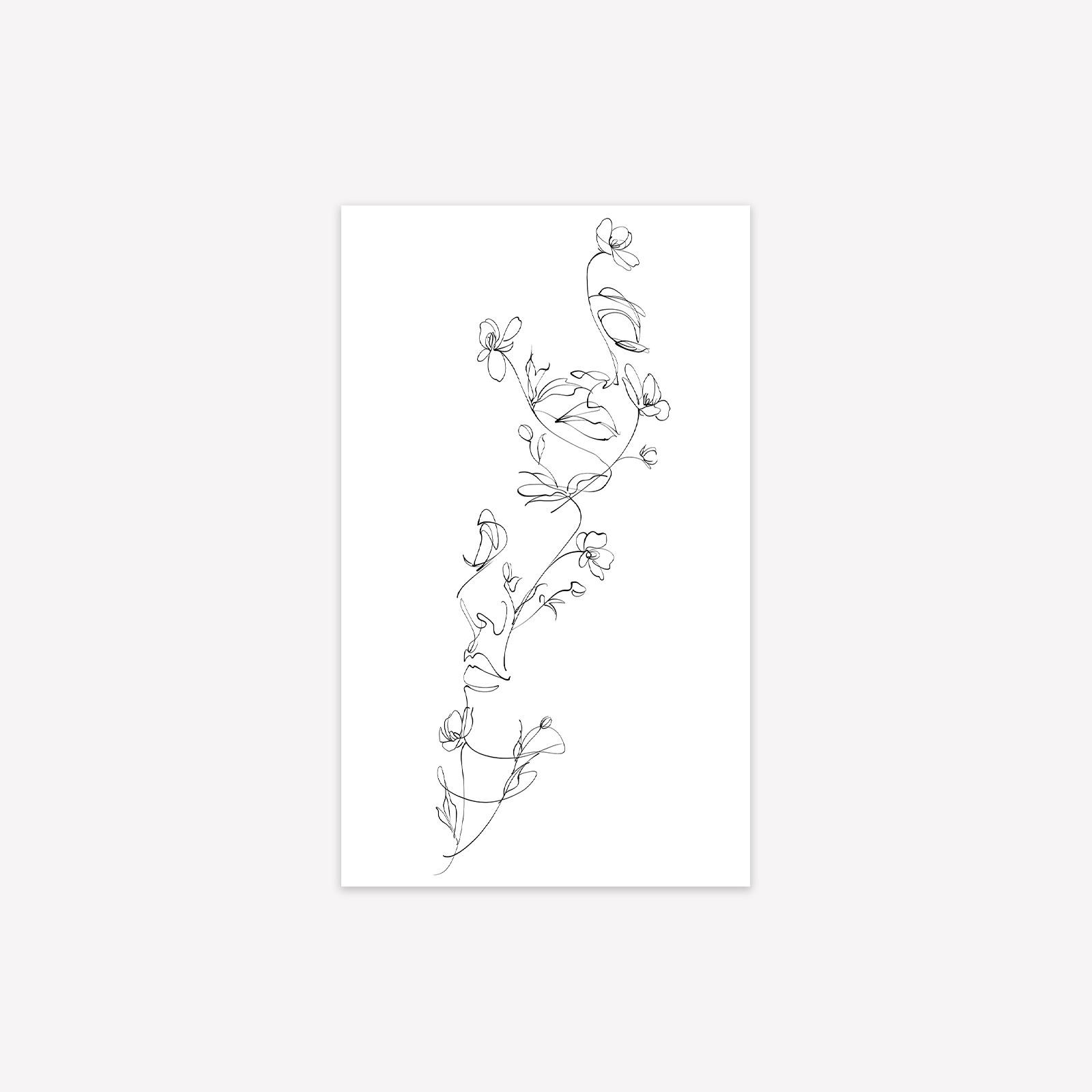 Flower Side Face Line Tattoo Sticker Waterproof And Long-Lasting Non-Reflective High-End Sense Personalized Simple Tattoo Sticker 9*15