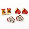 Christmas Wooden Stud Earrings Set: Bell, Santa Hat, and Gloves - Festive Holiday Jewelry Trio