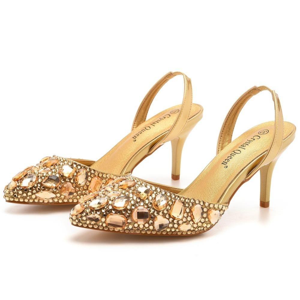7cm Shallow Tipped Sandals Colored Rhinestone Slim Heel Sandals Large Size Wedding Shoes Bride Wedding Banquet Full Diamond Shoes