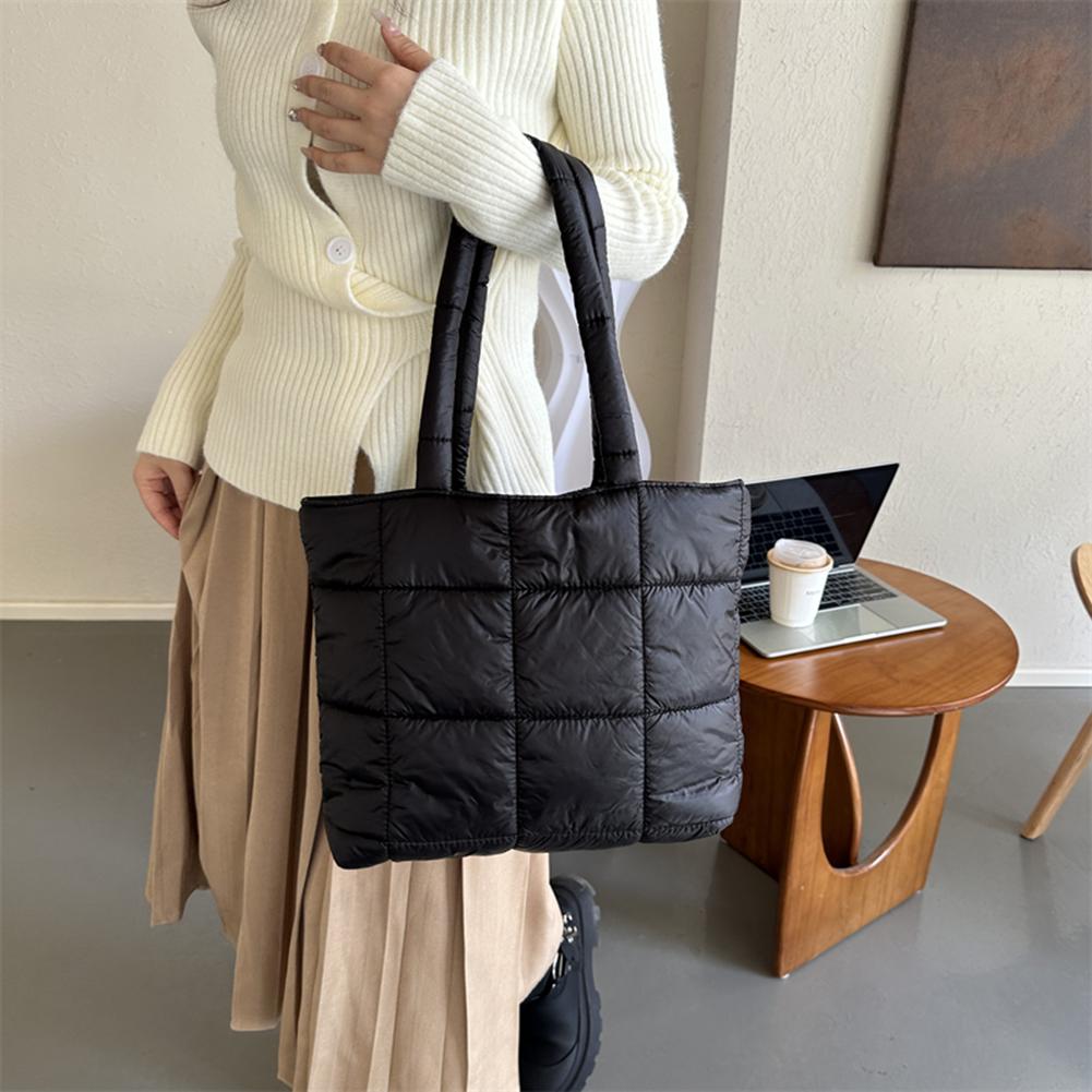 Women Padded Shoulder Bag Large Capacity Top Handle Bag Fashion Space Pad Cotton Puffer Tote Handbag Quilted Shopper Bag