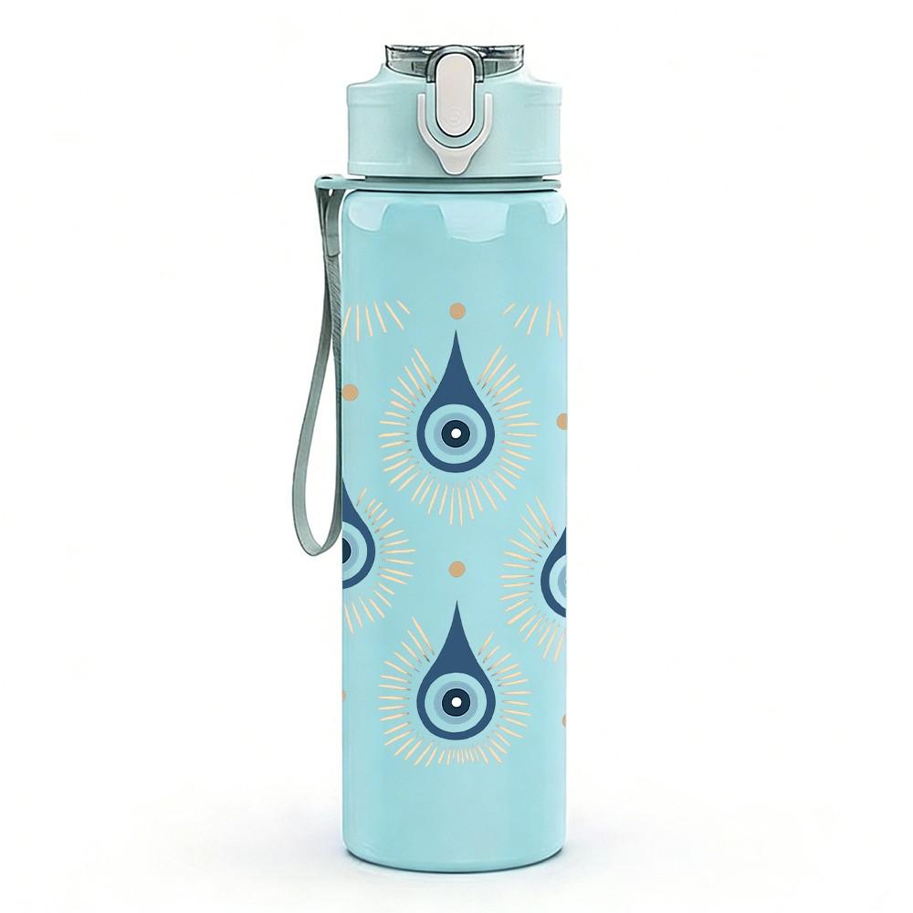 1PC Evil Eye Blue Drop Repeat Pattern 750ml Color Plastic Sports Water Bottle Leakproof Flip Straw Lid Suitable for Sports Office Home Use