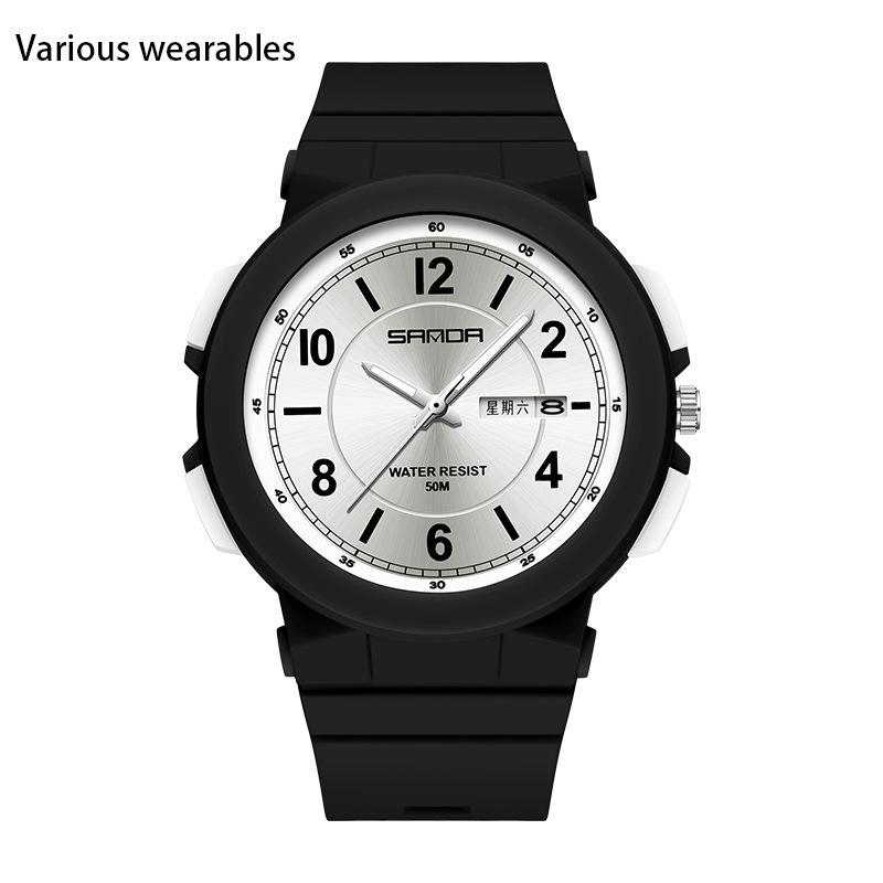 New Style Electronic Form Movement Double Calendar Fashion Trend Personality Male and Female High School Watch