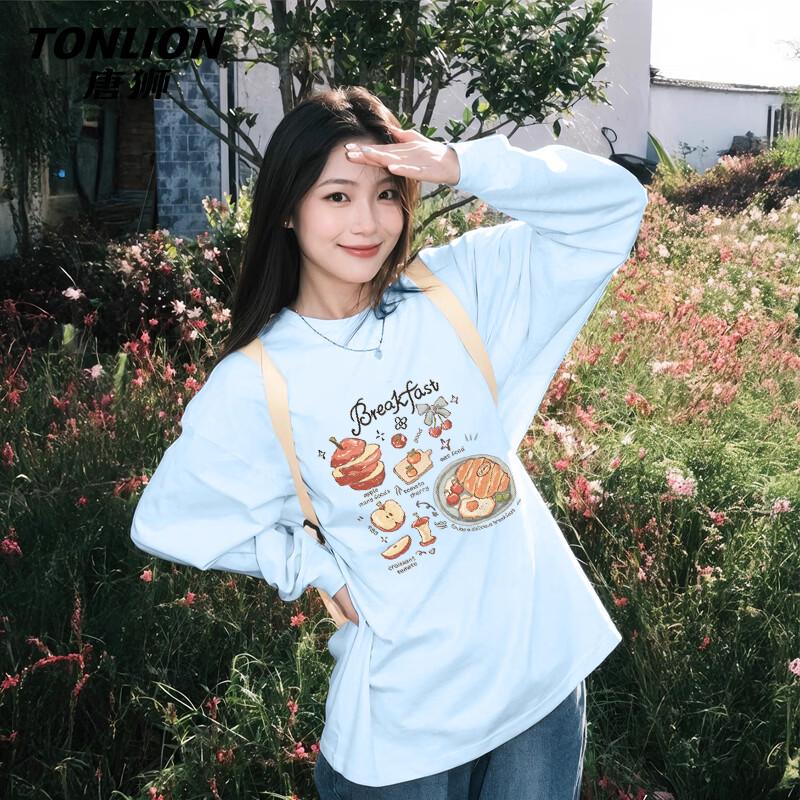 

TonLion Women s Cartoon Fruit Print Heavyweight Cotton Long Sleeve T-Shirt 2XL