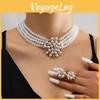 Flower Jewelry Set With Alloy Water Drilling Pearl Chain For Women And Men