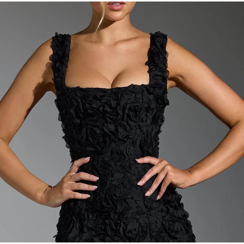 Summer 2025 Sexy Square Collar 3D Flower Slim Fit Sleeveless Strapless Short Dress Fashionable Women's Clothing Mini Dresses