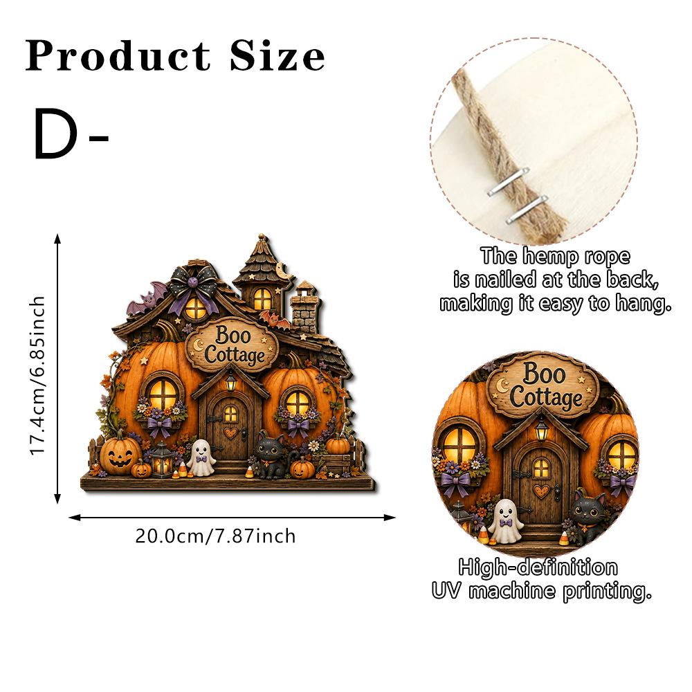 Autumn Halloween Wooden Ghost Castle Pumpkin House Style Courtyard Entrance Wall Welcoming Decoration Doorplate