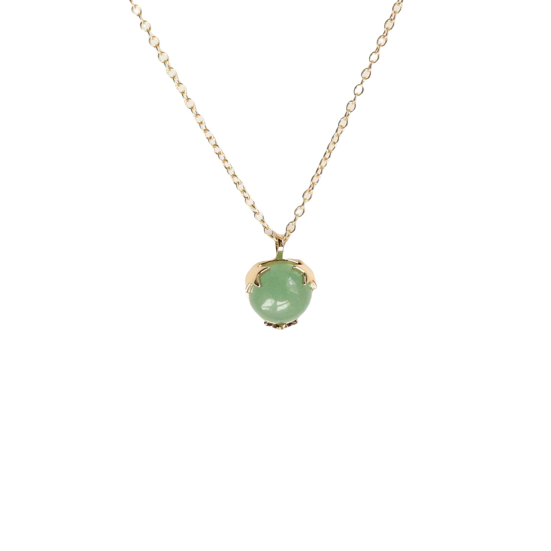 

[Second Hair] Green Dongling Natural Stone Necklace Figaro Chain Plated With 14K Real Gold Simple