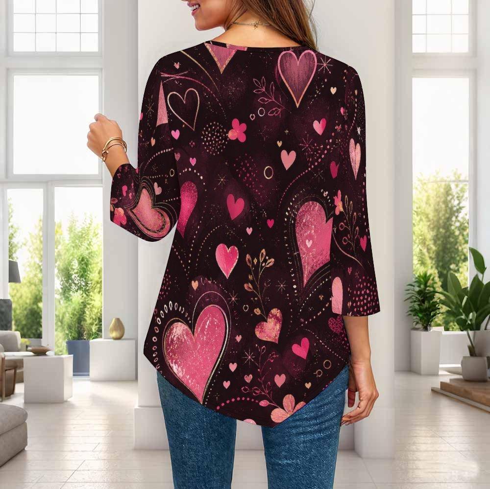 Womens Plus Size Casual Three Quarter Sleeve Blouse Pointed Hem Soft Breathable Daily Ladies Outfit Top