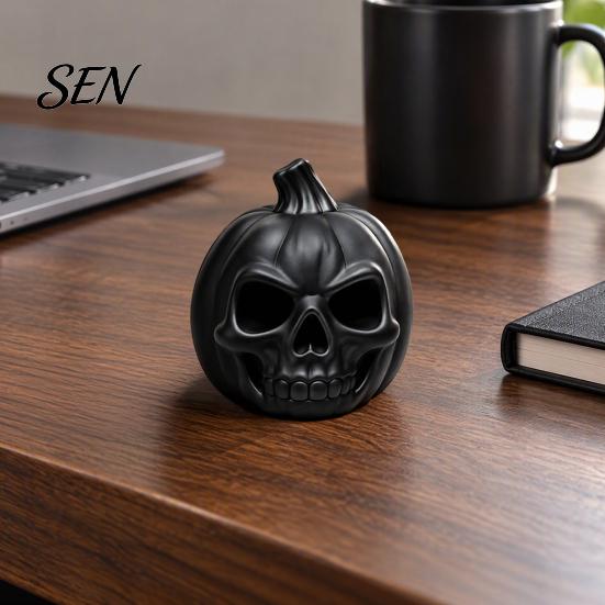 Hollowed Resin Figurine 3D Printed Pumpkin Skull Figurine, Blank DIY Paint Halloween Unique Lighting Props Statue, Desktop Ornament for Party