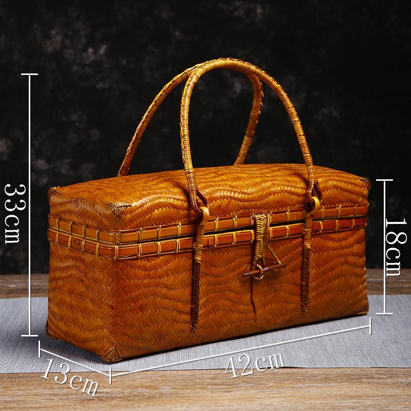 Винтажная бамбуковая плетеная сумка и коробка для хранения чайного набора