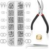 1200 ks Stříbrná Zlatá Sada na Opravu Náhrdelníků DIY Vícevelikostní Kroužky Otevírací Kroužky S Kleštěmi Pinzetou Díly na Výrobu Šperků Řemeslné Výrobky
