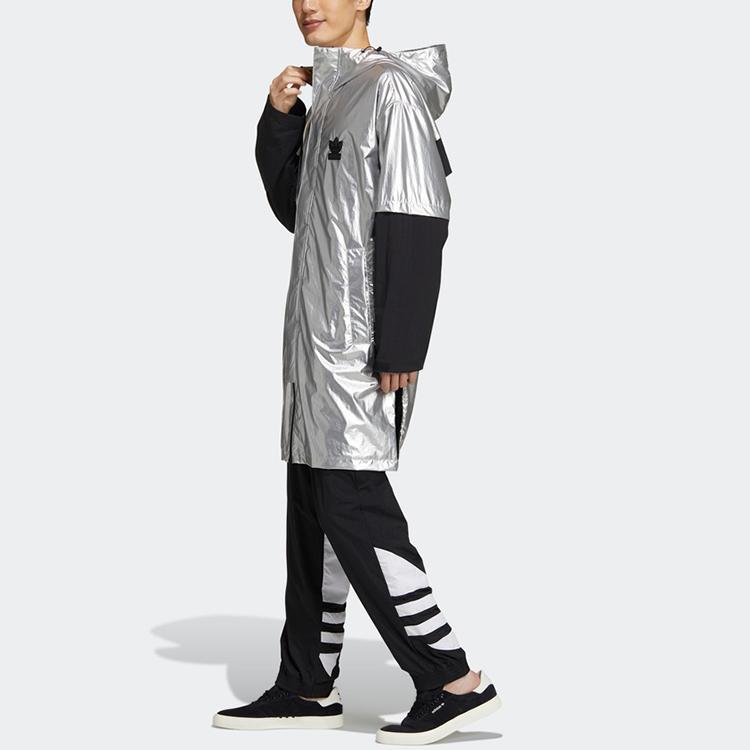 Adidas Originals Trefoil Liquid Metal Spliced ​​Sports Windbreaker mit Kapuze Herren Jacke Metallic-Dunkel-Silber GT7292