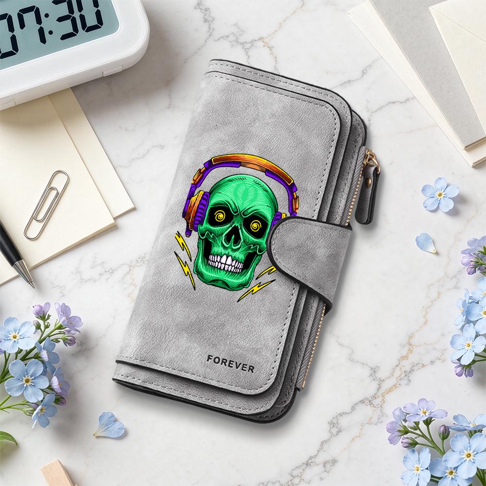 Cool Skull Printed Long Wallet Fashion Portable Card Holder Zipper Purse