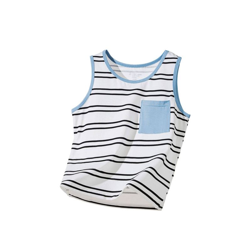 Children s Fun Vest Summer Boys  Thin Bamboo Fiber Antibacterial Sleeveless Top Baby Boy Ice Silk Undershirt Striped Pocket Style [Class a Antibacterial] 160cm