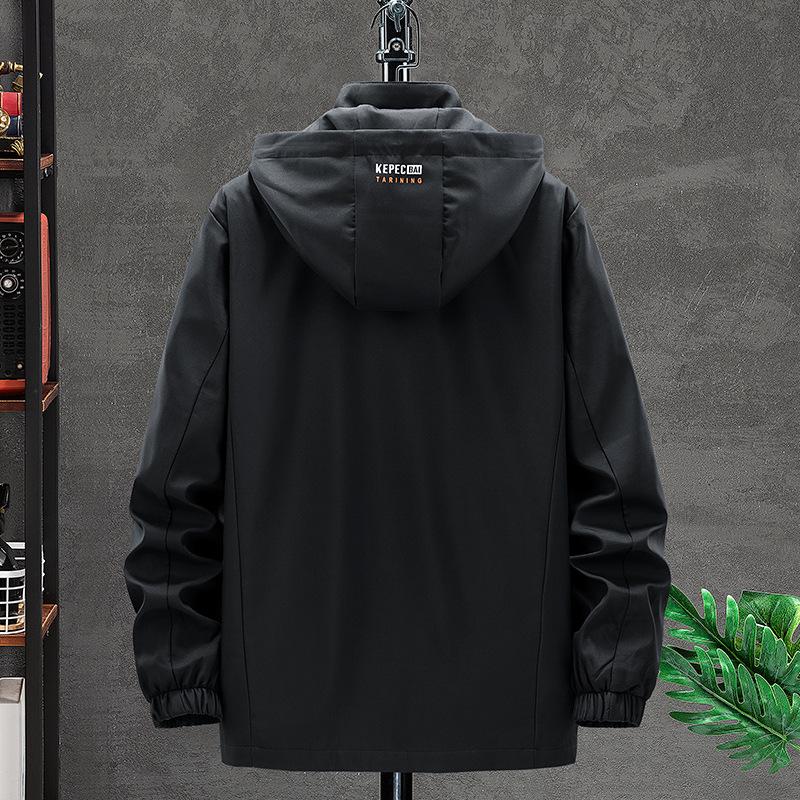 Jarní a podzimní nová populární bunda Pánská ležérní plus tlustý trenčkot s kapucí jednoduchý ležérní volný kabát