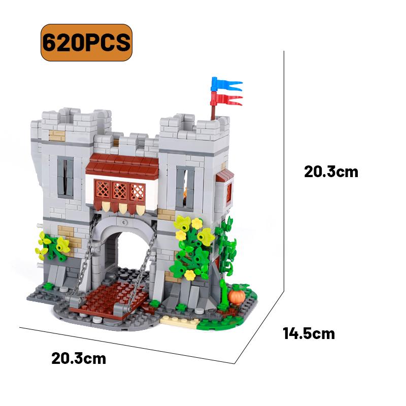 MOC Mittelalterliche Burg Pirateninsel Festung Bausteine Straßenansicht Haus Möbel Buchhandlung Filmszene Zubehör Spielzeug