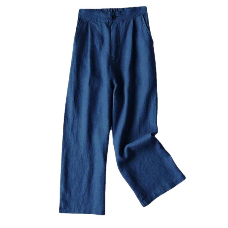 Women's Spring 2025 Wide-Leg Linen Blend Pants - Loose, Lightweight, Solid Color, Nine-Point Straight Leg.